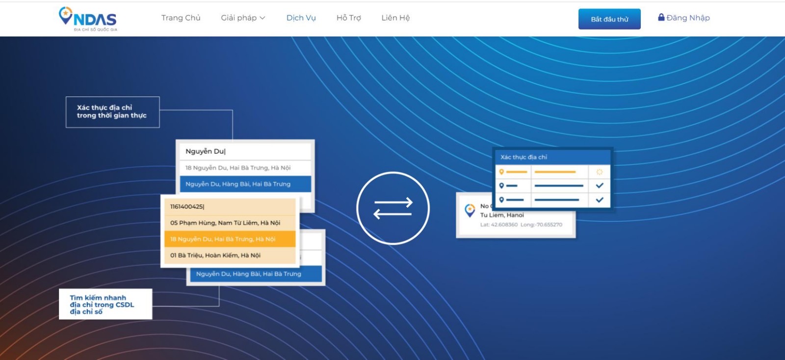 Giao diện nền tảng địa chỉ số quốc gia trên Website.
